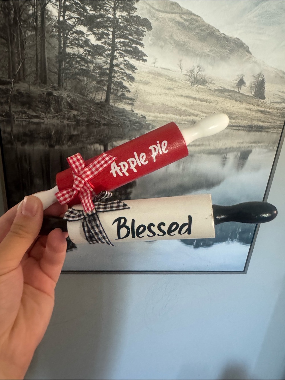 Decorative 'Blessed' & 'Apple Pie' Mini Rolling Pins - Farmhouse Kitchen Decor